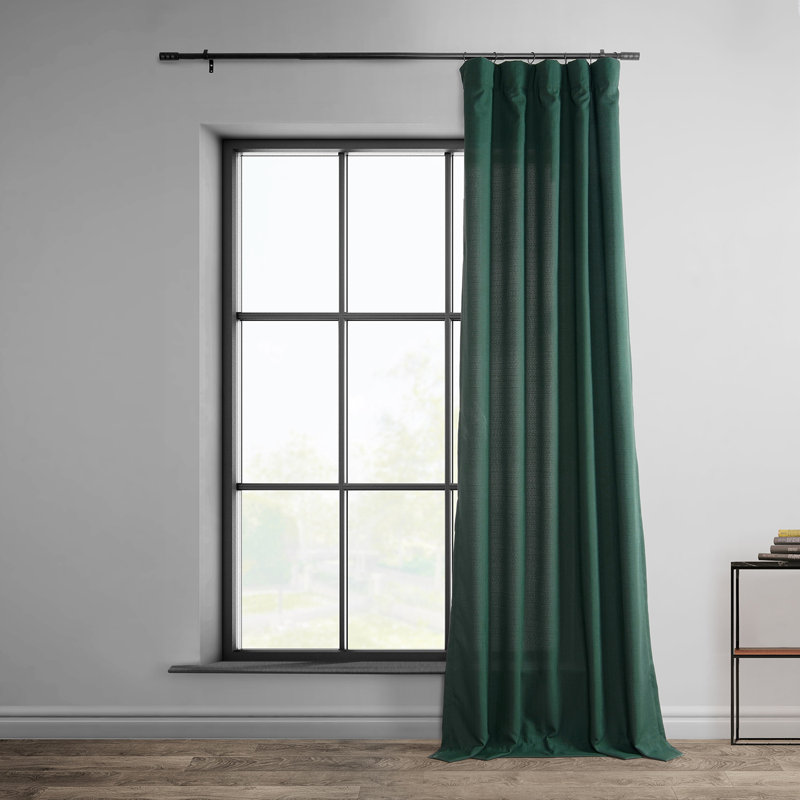 Chittick Dobby Linen Light Filtering Curtains - Single Panel Drapes (1 Panel), 50" W x 108" L, Ivory
