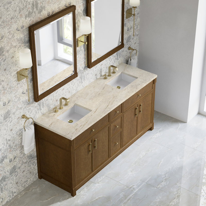Bellshire 72" W Double Vanity w/FreePower Wireless Charger, Tajnar Eclos, Honey Oak