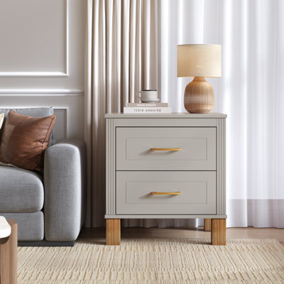 Praxelle 2-Drawer Tall Nightstand with Fluted Design, Solid Wood Legs & Metal Handles for Bedroom, Living Room & Sofa Side