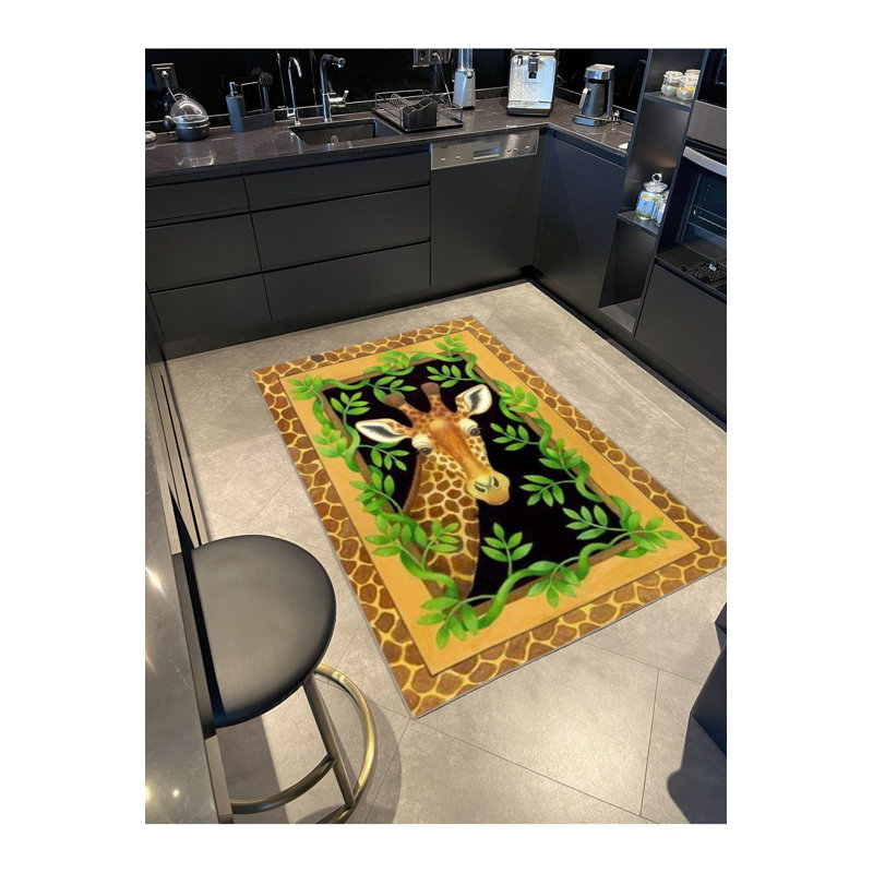Tapis décoratif lavable à la machine à motif girafe et lierre beige, Rectangle 3 pi 11 po x 5 pi 11 po