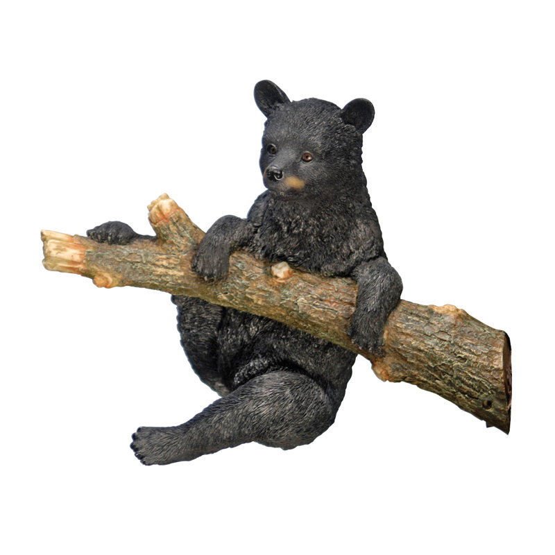 Hand-Painted Black Resin Climbing Bear Cub Garden Statue