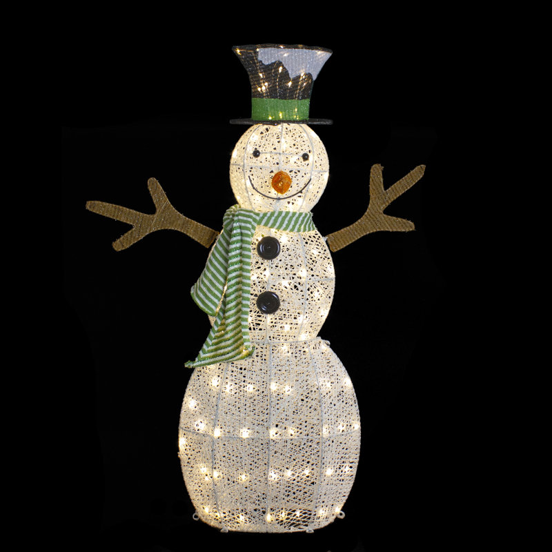 43" LED Lighted Snowman with Top Hat and Green Scarf
