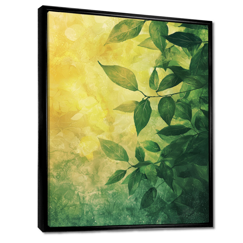 Feuillage vert vert et jaune, collage de feuilles V - grandes feuilles, art mural, H 20 po x l 12 po, Impression encadrée