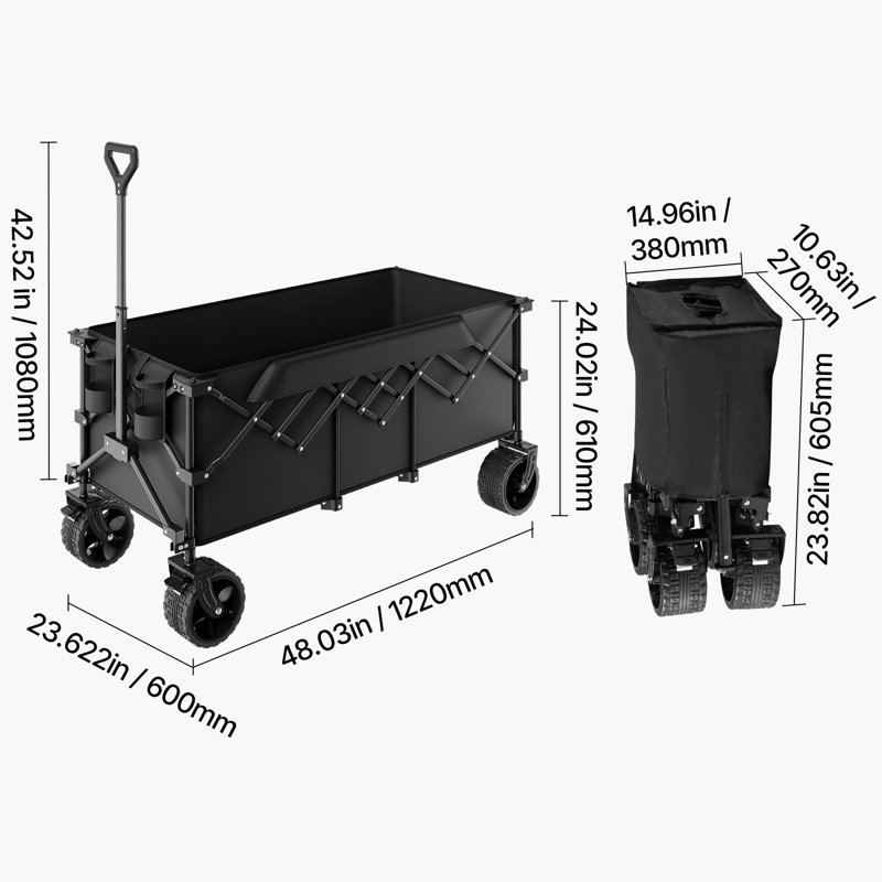 Extended Folding Wagon Carts 300L&450LB Heavy Duty Collapsible Long Garden Cart
