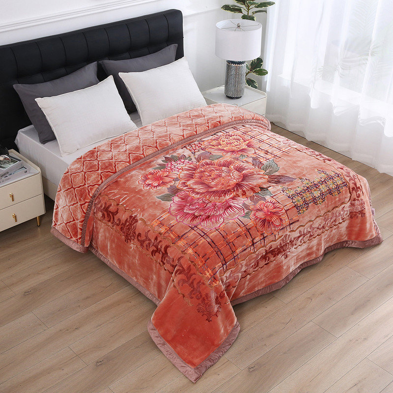 Thick Soft Bed Blanket, 2 Ply Double-Sided Fleece Blanket, 87" x 94", Warm Cozy Blanket for All Seasons, Orange Floral