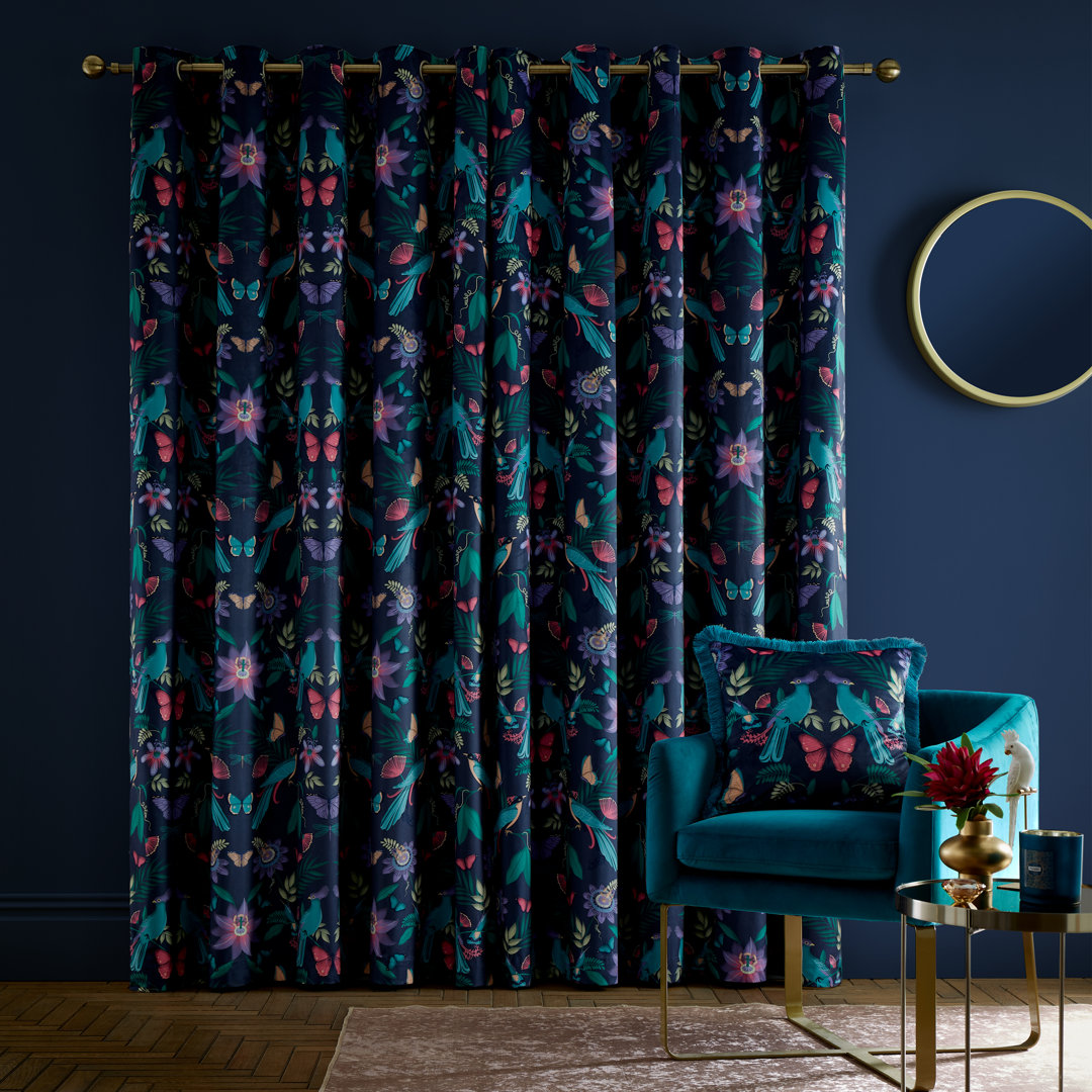 Mya Tropical Floral Lined Eyelet Curtains