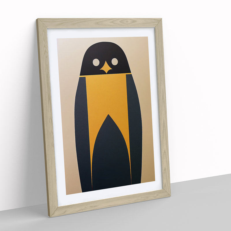 Penguin Abstract Art No.5 - Wall Art, 34cm H x 25cm W, Oak Frame, White