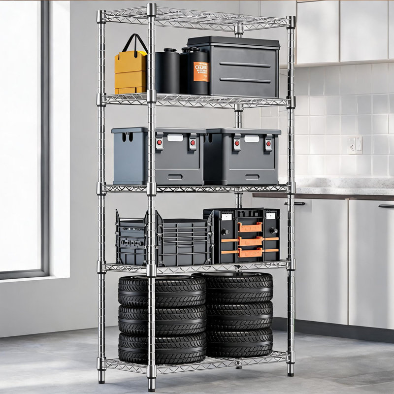 Étagère utilitaire standard à 5 niveaux 23,6 po x l 13,8 po x 62,4 po en acier au carbone argent poli pour l'organisation à domicile