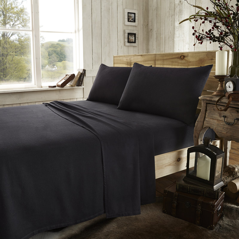 Aonghus Flannel Flat Sheet, Black, Kingsize (5')