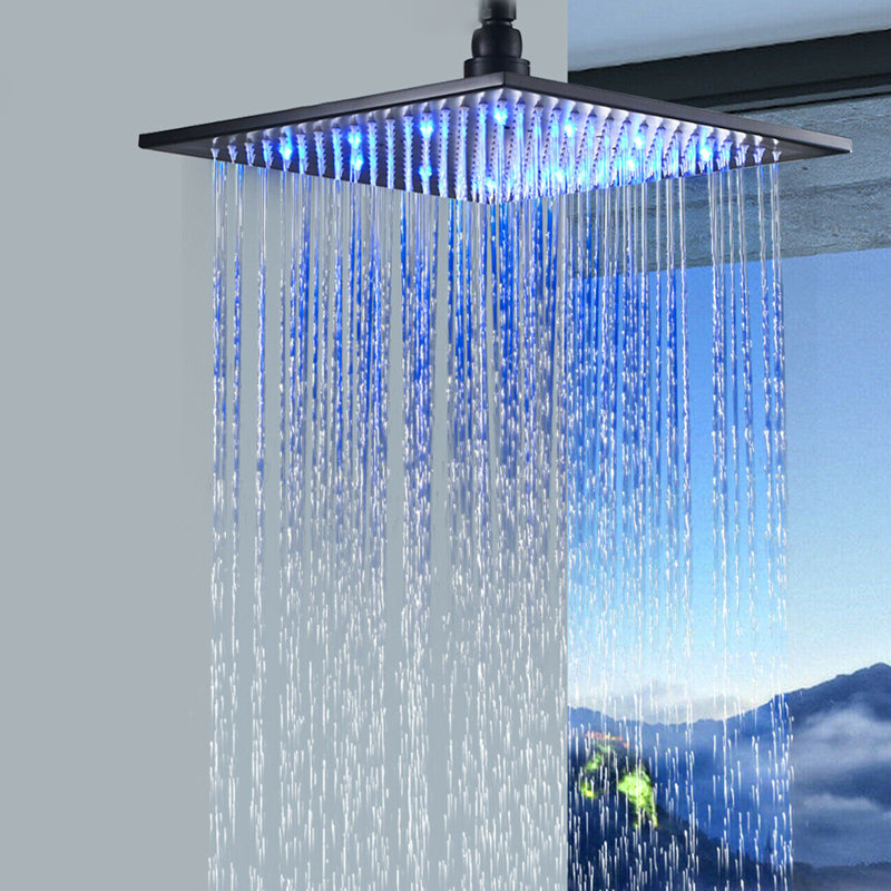 Pomme de douche à pluie noire à haute pression 12 po avec douchette à DEL noire