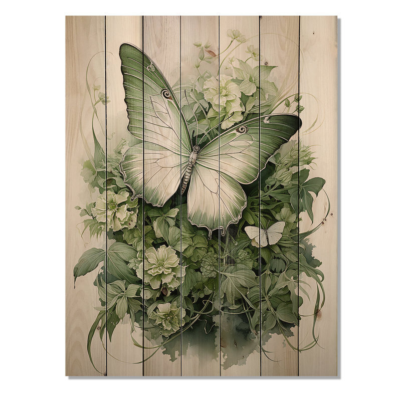 Papillon vert tourbillon de beauté sur bois, H 32 po x l 24 po x P 0,78 po