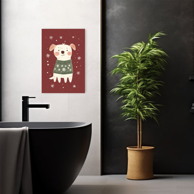 Cute Puppy Snowflake Sweater Abstract Contemporary Dog Winter Landscape Wall Art Print 1 Piece Wrapped Canvas Wall Art