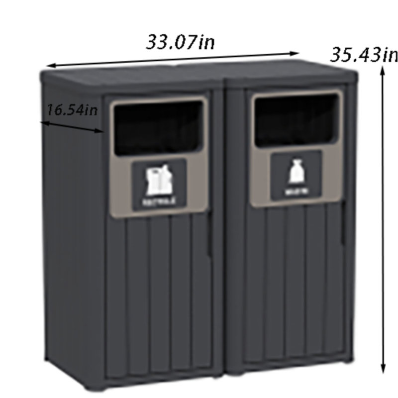 Poubelle d'extérieur noire 2 x 80 L avec conception à double seau - résistante aux intempéries, nécessitant peu d'entretien pour les patios ou les jardins