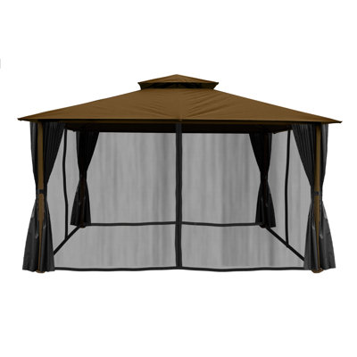 Kingsbury 11 Ft. W x 14 Ft. D Aluminum Patio Gazebo with Privacy Curtains and Mosquito Netting