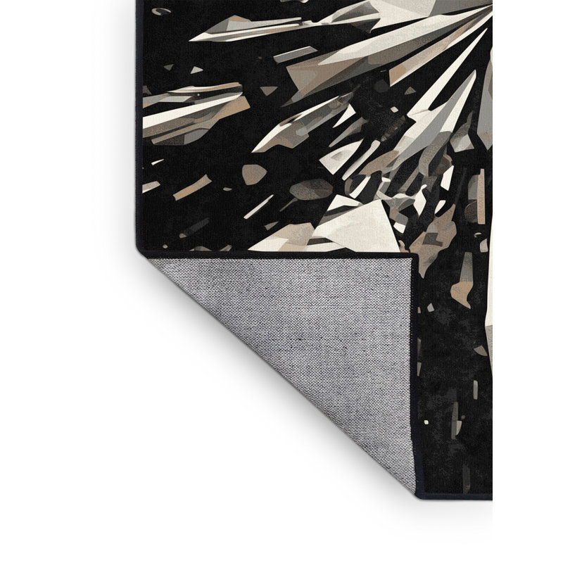Tapis noir à motif géométrique lavable à la machine Bemott, Rond 8 pi