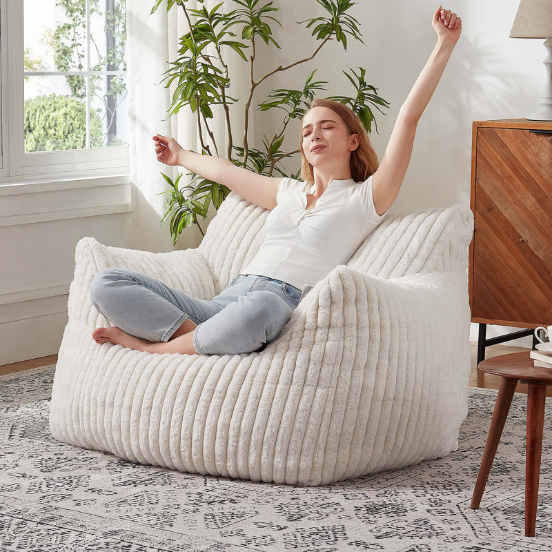 Plush Corduroy Bean Bag Chair with Memory Foam, Living Room Bedroom Lazy Floor Sofa, 30" H x 45" W x 39" D, Beige