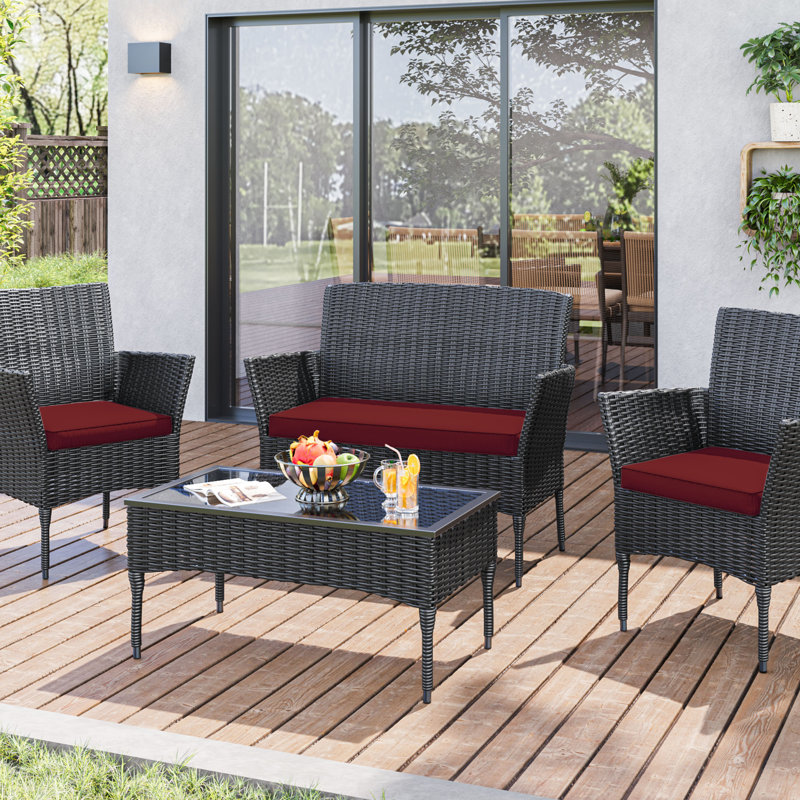 3-Piece Outdoor Seat Cushion Set, Red