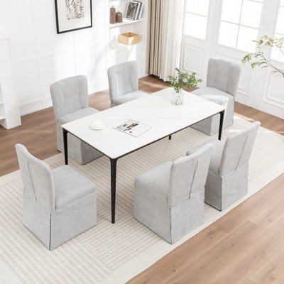 18" Farmhouse Linen Fabric Padded Upholstered Dining Chairs (Set of 8) by Hokku Designs