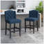 Ensemble de 2 tabourets de comptoir à oreilles capitonnés contemporains en tissu, bleu marine et brun foncé-381166042