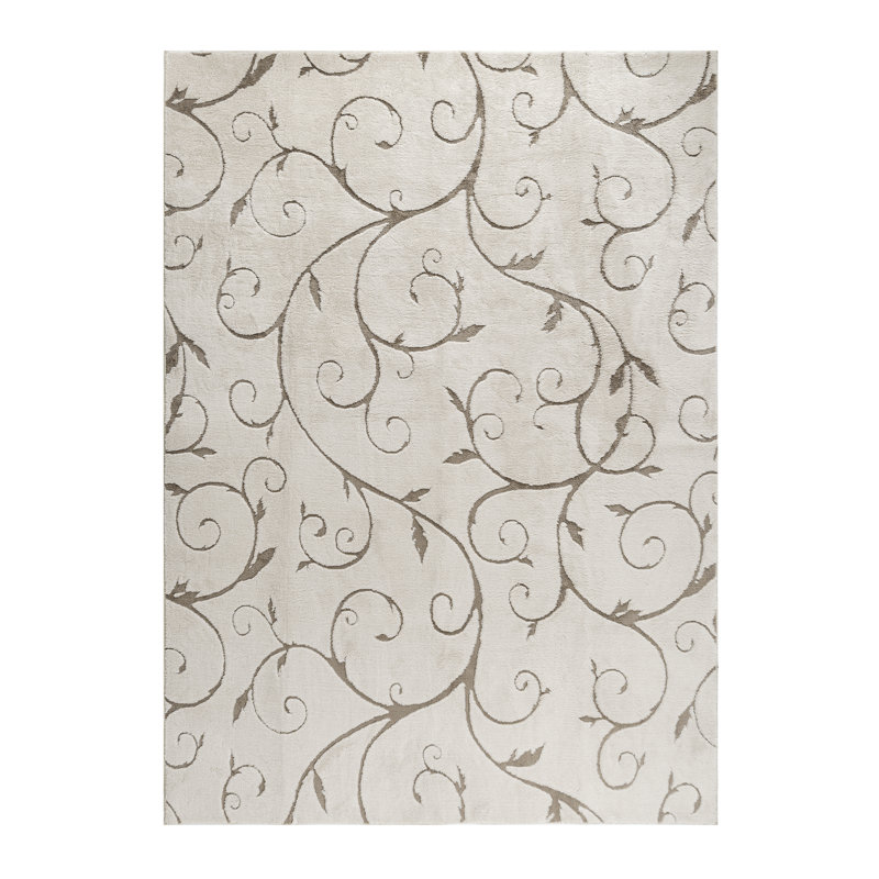 Tapis d'intérieur en velours de coton avec envers antidérapant Allover, Blanc cassé / blanc, Rectangle 5 pi x 7 pi