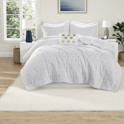 Luxurious 3-piece Twin Bedding Set, Plush Microlight Fabric, Modern White And Gold For Home Comfort