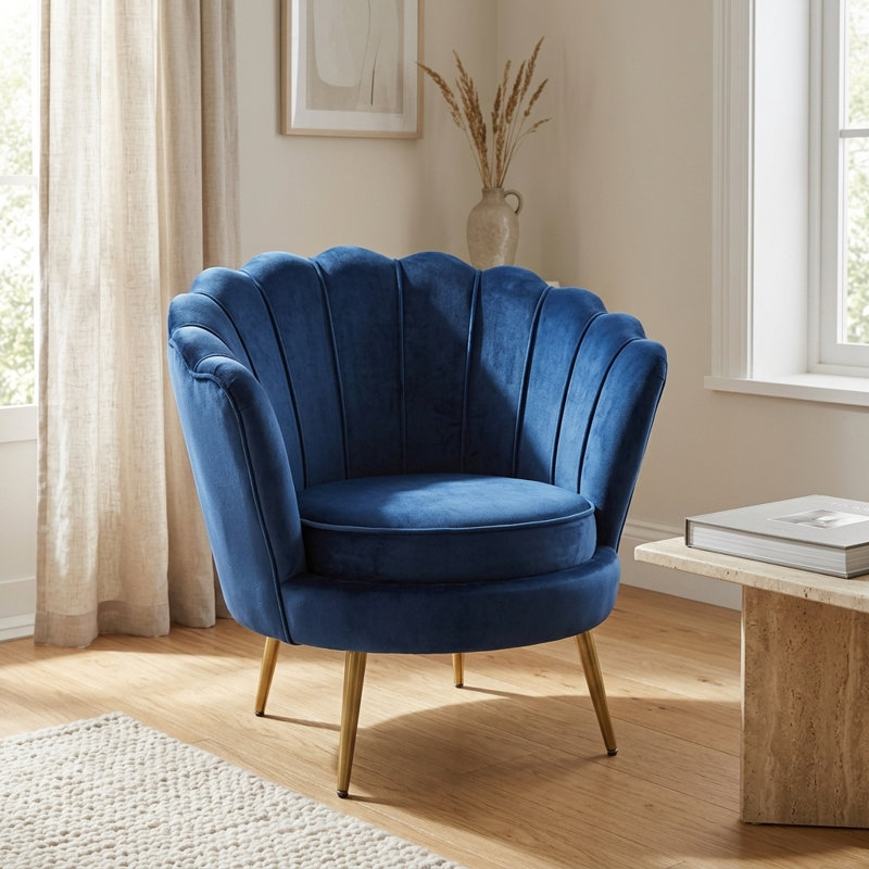 Emma Tufted Wingback Chair, Navy Velvet