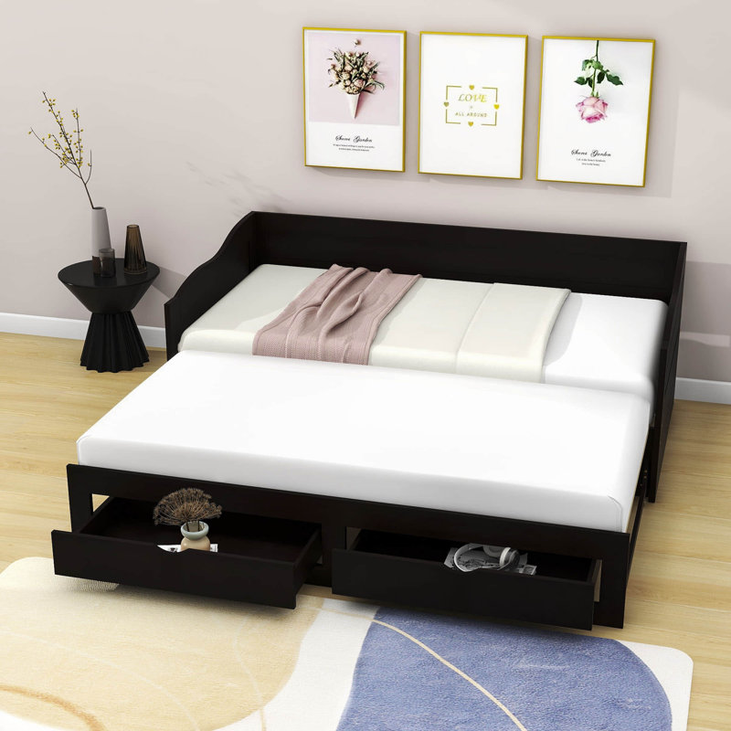 Eftimie Twin Size 2 Drawers Daybed with Trundle, Espresso