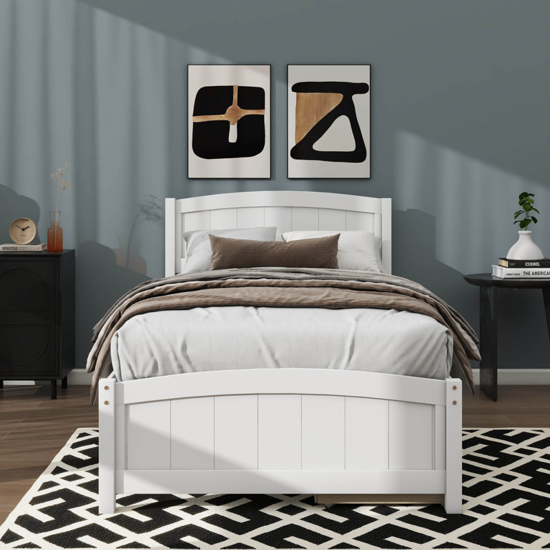 Lit plateforme simple avec deux tiroirs, Blanc