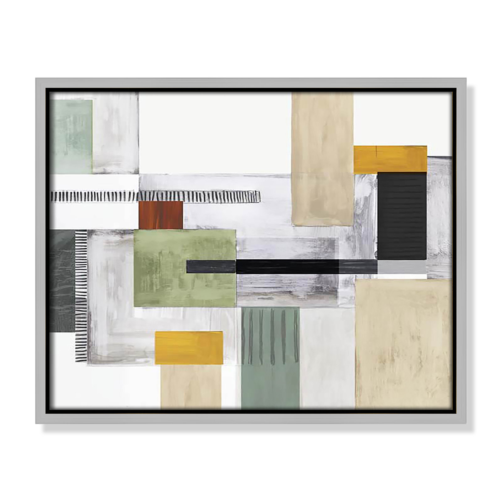 Playful Blocks Print by Tom Reeves, No Mat, 12.5" H x 15.5" W x 2" D, Silver Floater Framed