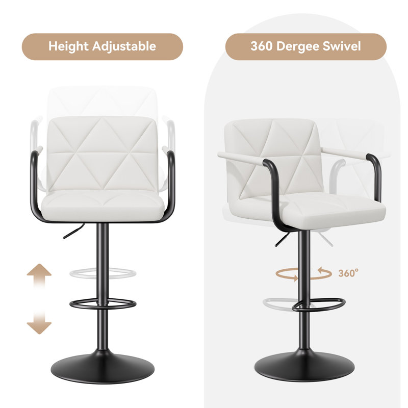 Upholstered Adjustable Height Counter Stool with Metal Frame, White