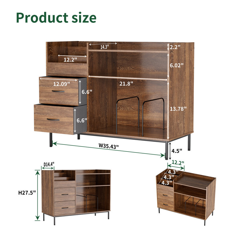 Support pour tourne-disque Mid-Century moderne avec rangement pour plus de 500 albums de vinyle, panneau de fibres à densité moyenne brun et cadre en métal