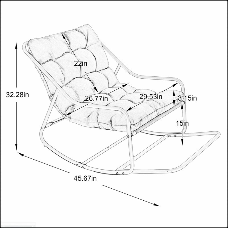 Chaise berçante d'extérieur avec coussin épais ultra-confortable, parfaite pour le salon, la chambre à coucher et le coin lecture, structure noire avec coussin rose