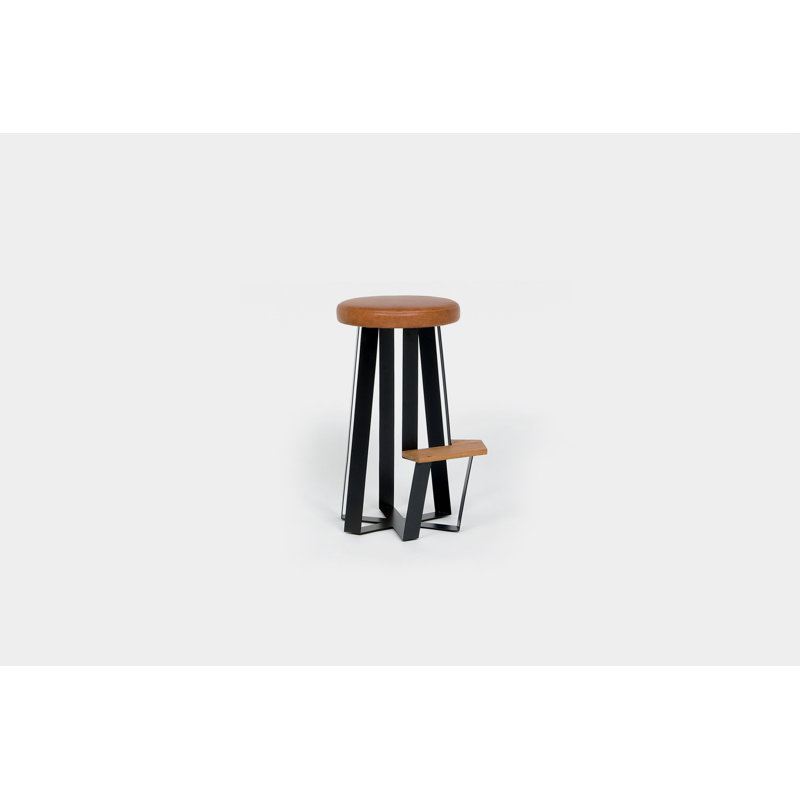 Solid Wood Counter Stool with Steel Frame, Saddle