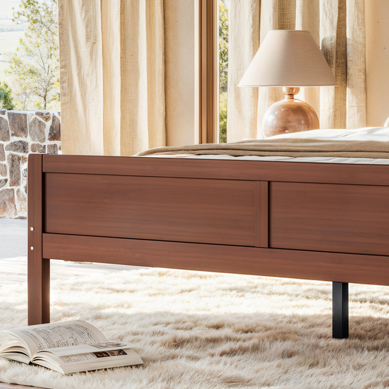 Lit plateforme en bambou massif avec tête et pied de lit pour la chambre à coucher, cadre de lit bas minimaliste sans sommier tapissier, grand lit, brun