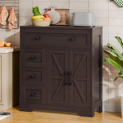 Farmhouse Storage Cabinet With 2 Doors And 4 Drawers