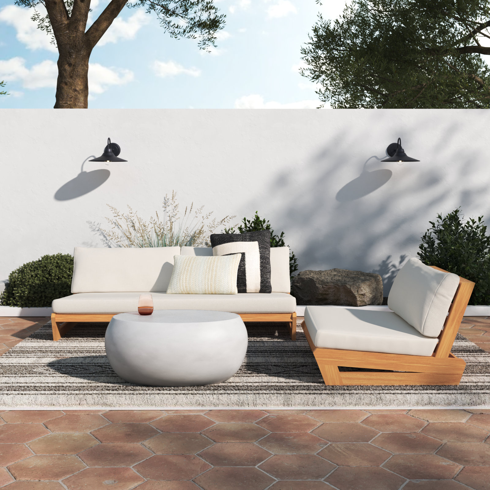 Despina Teak 3 - Person Patio Conversation Set with Cushions