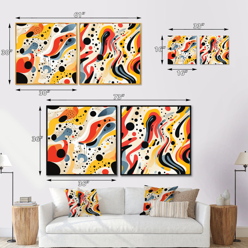 Red Popart - Lichtenstein, ensemble de 2 collages carrés abstraits, Cadre flottant noir, H 16 po x l 33 po
