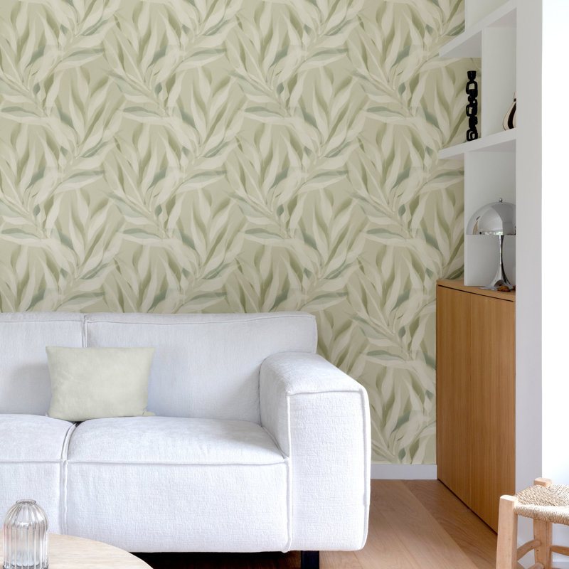 Karuna Collection Flowy Leaves Wallpaper Roll, Grey