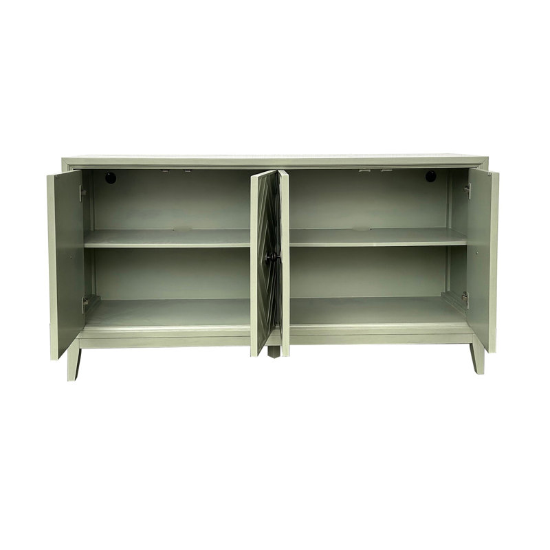 70 in. Green Solid Wood 4 Door Media Credenza_Sideboard