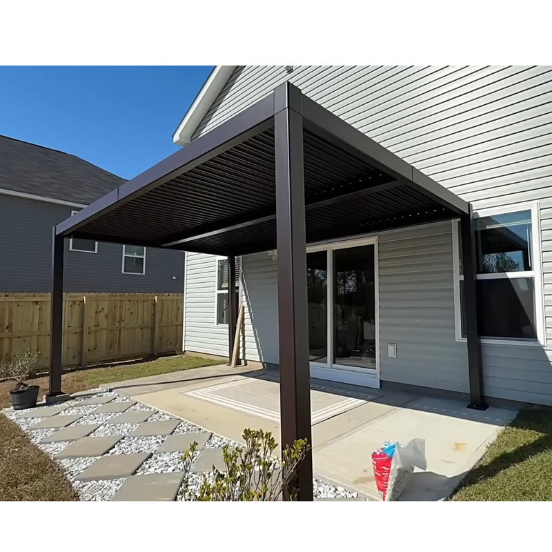 Purple Leaf 10' X 16' Louvered Pergola with Adjustable Roof For Deck Backyard Garden