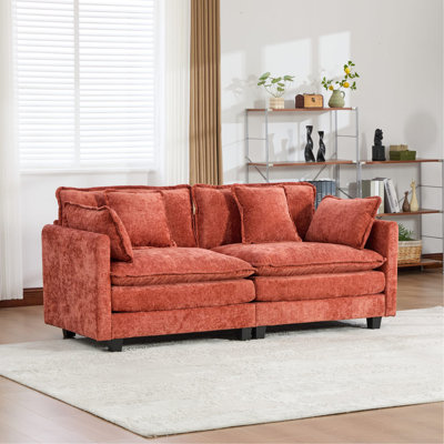 Cloud Sofa LoveSeat (Ottoman is not included), Modern Sectional Couch, for Living Room Bedroom and Apartment, Comfy Double Layer Upholstered Seat Cushion, Breathable Chenille Fabric,Orange