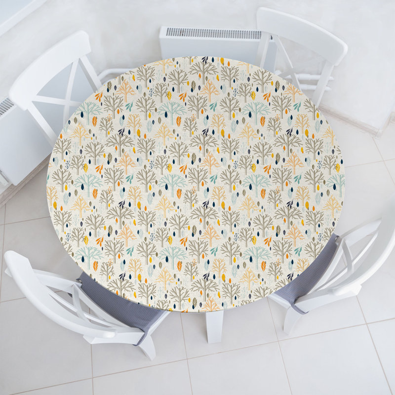 Winston Porter Botanical Fitted Round Tablecloth 36"- 40" Diameter Eggshell Multicolor, 47.24" Round
