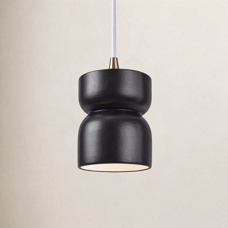 Luminaire suspendu simple Nysta, Noir mat carbone, Laiton antique