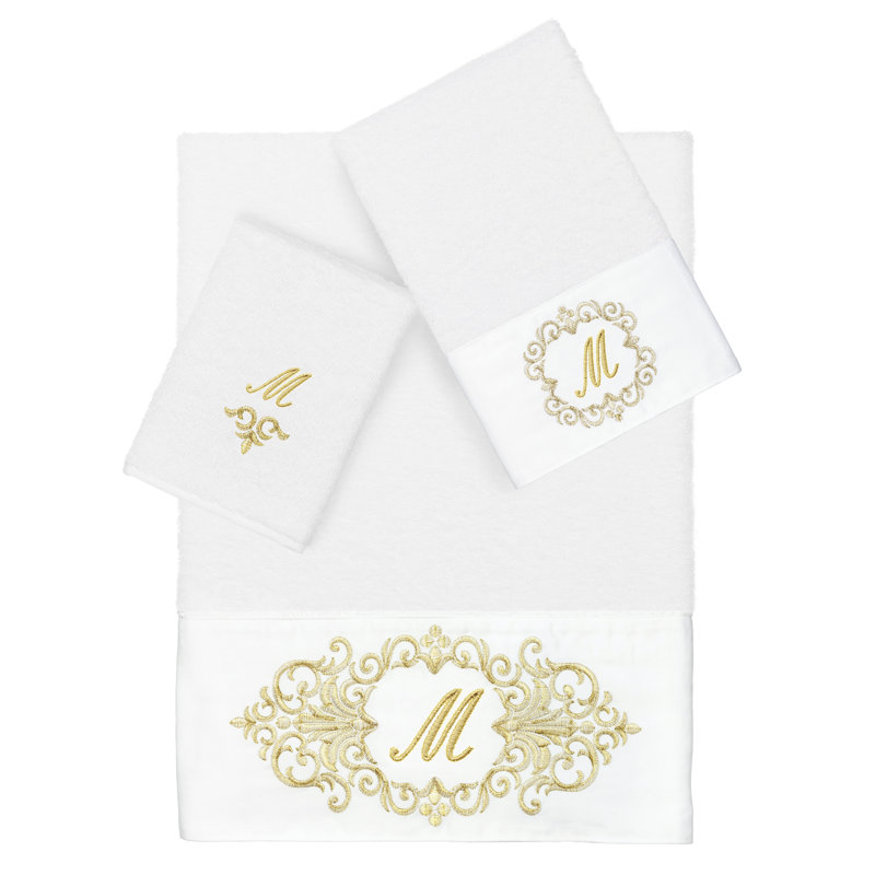Linum Home Textiles 100% Turkish Cotton MONICA 3PC Embellished Towel Set, M