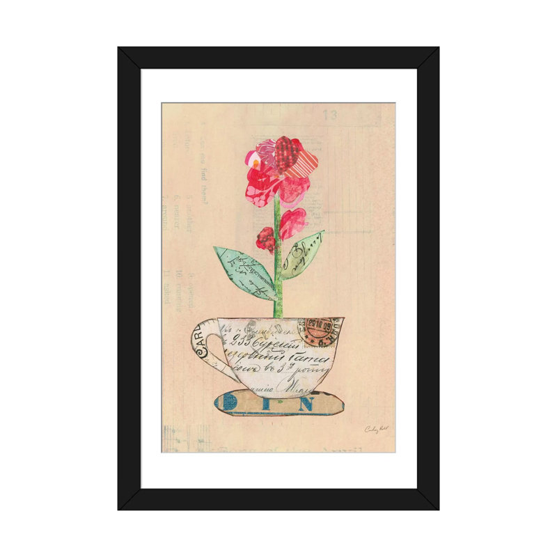 «Teacup Floral IV», impression sur toile, H 24 po x l 16 po x P 1 po, Papier d'art encadré noir, Blanc