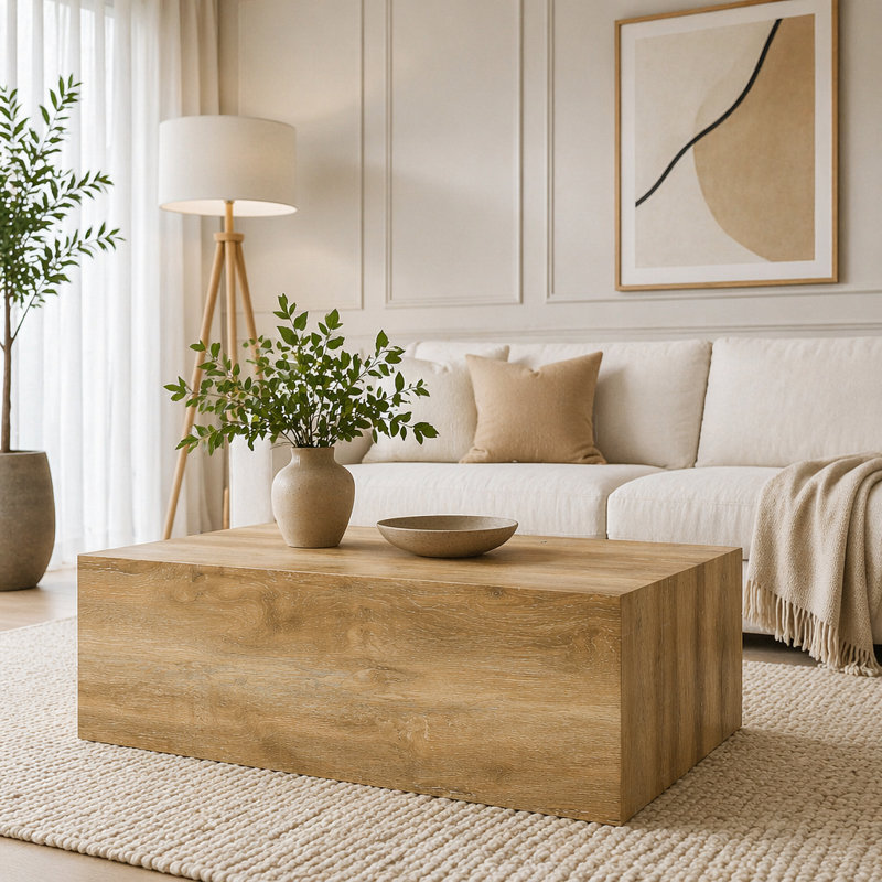 Table basse, table d'appoint en bois aggloméré de style naturel, Bois naturel