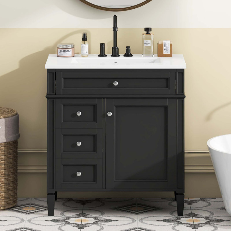 Meuble-lavabo de 30 po avec lavabo supérieur, Argent argent, Noir, noir, noir, noir