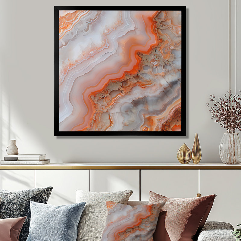 Impression sur toile orange orange et éthérée Harmony of Agate II - géode de pierre, Picture Framed Print, Black