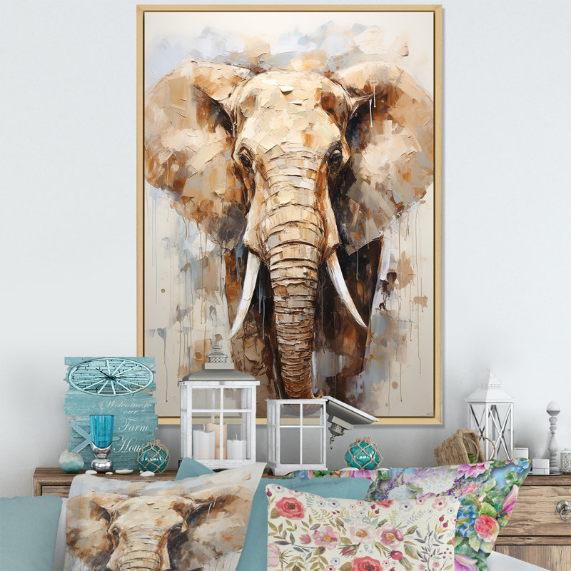 «Tusked Elephant Portrait» sur toile, Cadre naturel flottant, H 32 po x l 24 po