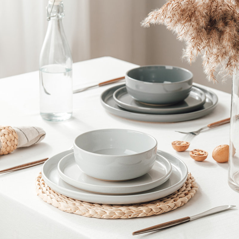 Ensemble 12 pièces de vaisselle, assiettes à salade et bols à céréales 12 pièces Stonewware pour 4 personnes, Multi-colour